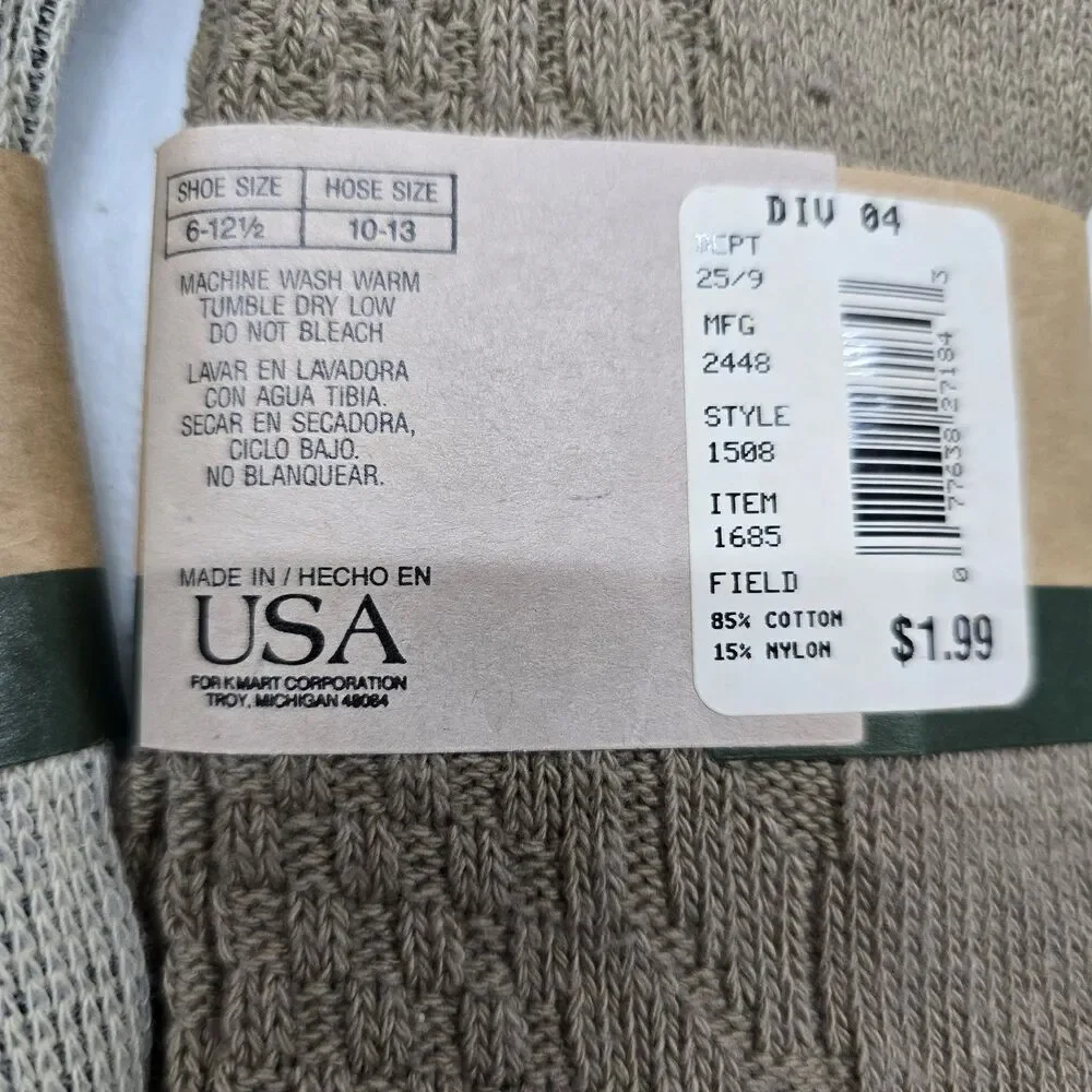Vintage NIP Private Club Mens Casual Cotton Nylon Poly Crew Socks 10-13 2 Pair